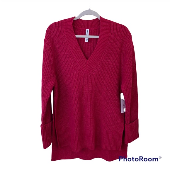 NWT Athleta Shasta V-Neck Oversized Chunky Knit Sweater in Bright Pink Size XS - Picture 4 of 14